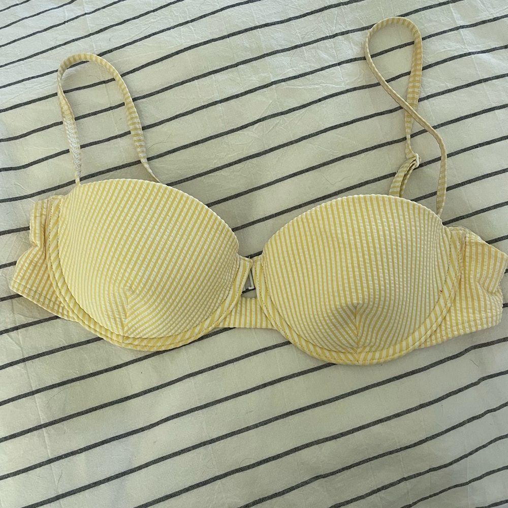 Onia, Size Large, underwire bikini top, yellow seersucker